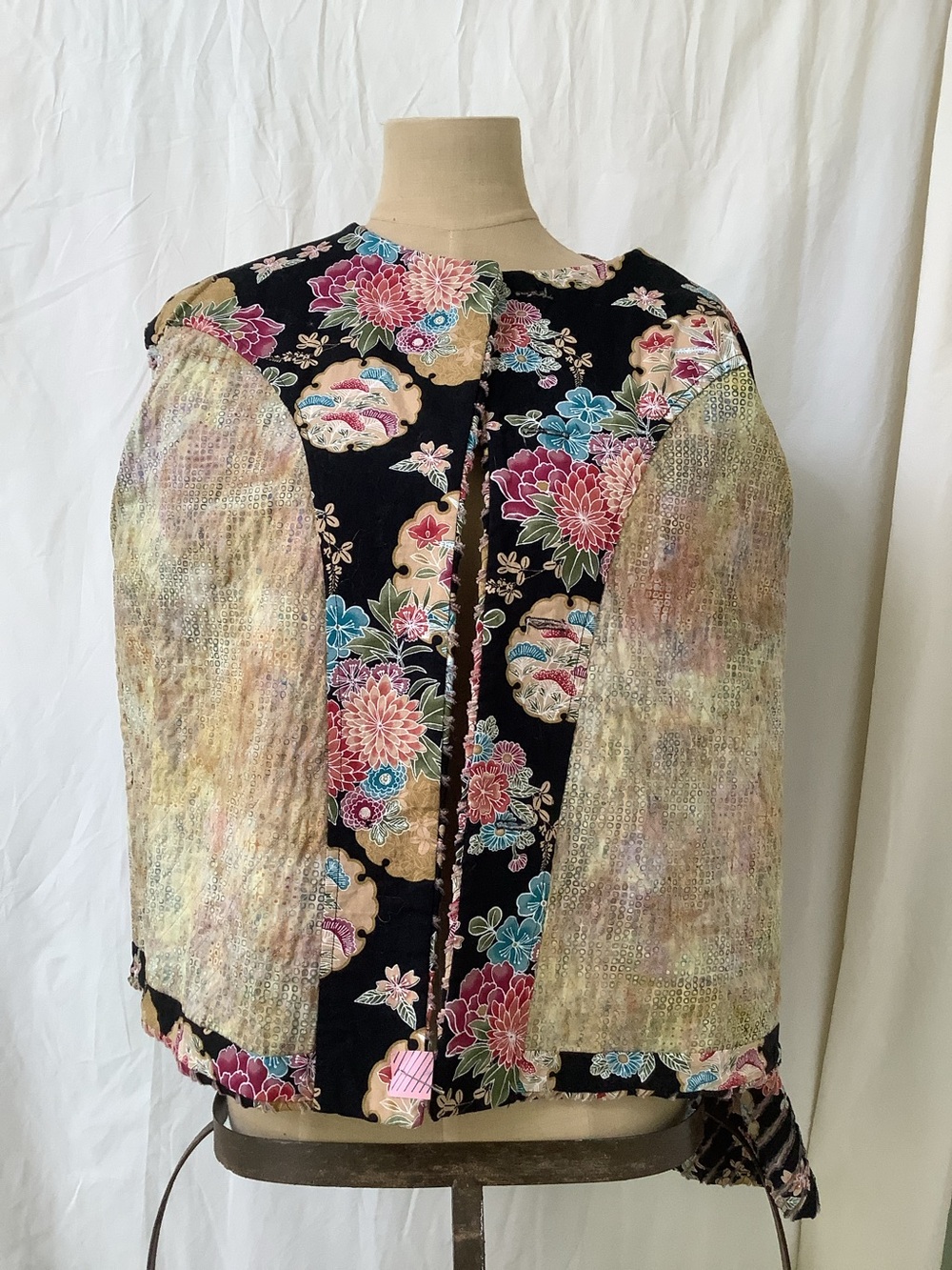 Handmade Jacket-Ruffle Texture-Black Multicolor Floral Pattern-L/XL-Unique!! - Picture 7 of 8